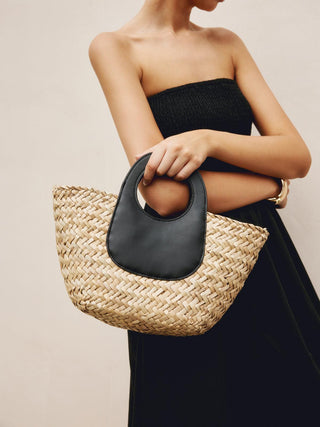 SOLANA | Luxe Rieten Tas met Leren Handvat