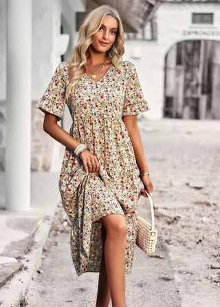CILOMA | Bloemen Midi-jurk met Vleermuismouwen en Tailleband