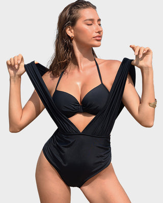 Tweedelig Diep Decolleté Badpak met Halter-BH Overlay