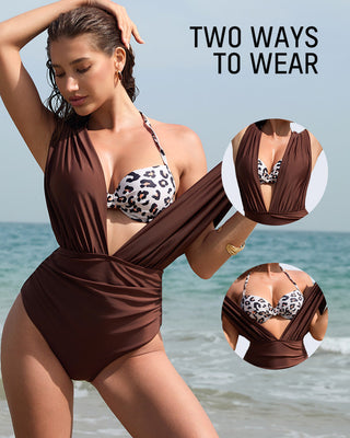 Tweedelig Diep Decolleté Badpak met Halter-BH Overlay