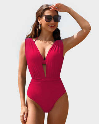 Tweedelig Diep Decolleté Badpak met Halter-BH Overlay