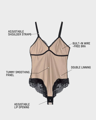 Diepe V-Kanten Bodysuit met String en Sculpting Effect