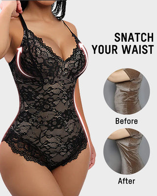 Diepe V-Kanten Bodysuit met String en Sculpting Effect