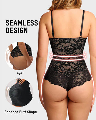 Diepe V-Kanten Bodysuit met String en Sculpting Effect