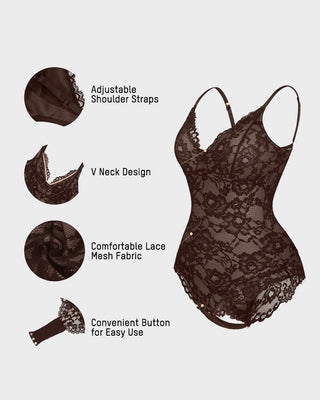Diepe V-Kanten Bodysuit met String en Sculpting Effect