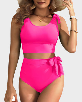 High-Waist Bikini Set met Dubbele Strikbandjes & Tummy Control