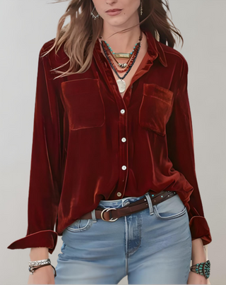 VIKA | Fluwelen Blouse met Een Ontspannen Snit