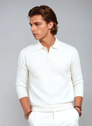 Alpine Gestreepte Polo Met Lange Mouwen - Wit