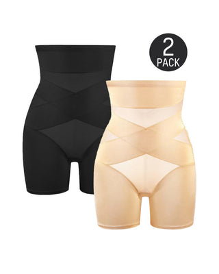 Hoge Taille Compressie Shaping Shorts tot halverwege het Bovenbeen (2 stuks)