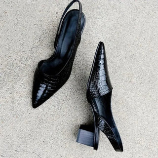 ROSITA | Slingback Heels with Croco Texture & Block Heel