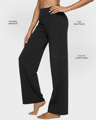 Losse High-Waist Wide-Leg Yoga Pants – Business Style