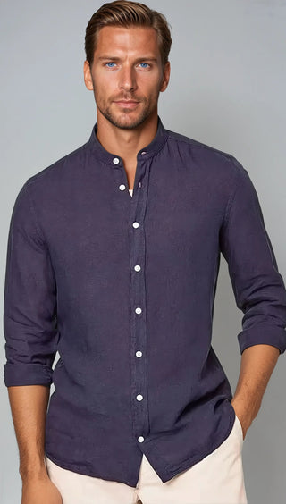 Casual Linnen Overhemd - Marineblauw