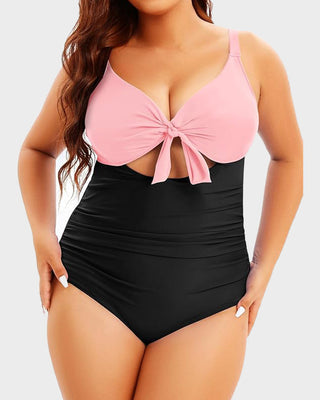 Badpak in Plus Size met Tummy Control, Cut-Out & Strikdetail
