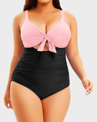 Badpak in Plus Size met Tummy Control, Cut-Out & Strikdetail