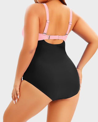Badpak in Plus Size met Tummy Control, Cut-Out & Strikdetail