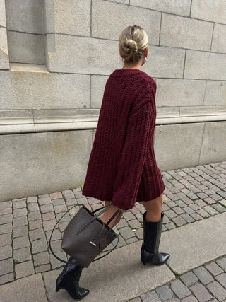 KIRSTIN | Oversized Gebreide Truijurk met Ruwe Steek
