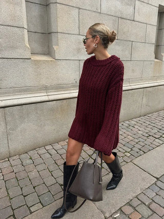 KIRSTIN | Oversized Gebreide Truijurk met Ruwe Steek