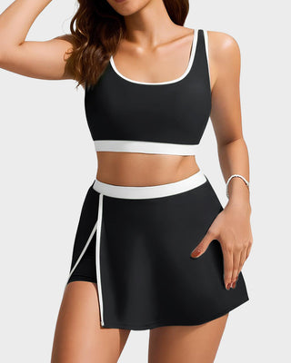 Sportieve Color Block Bikini Set met Rokje en Zijsplit