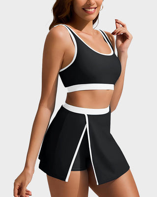 Sportieve Color Block Bikini Set met Rokje en Zijsplit