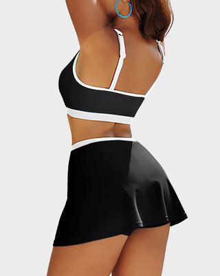 Sportieve Color Block Bikini Set met Rokje en Zijsplit
