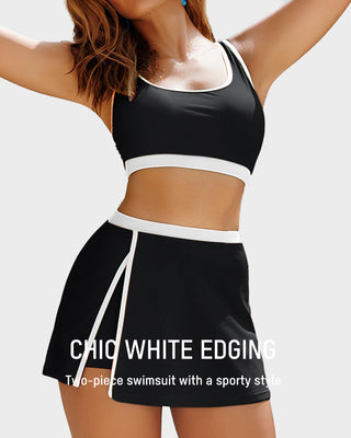 Sportieve Color Block Bikini Set met Rokje en Zijsplit