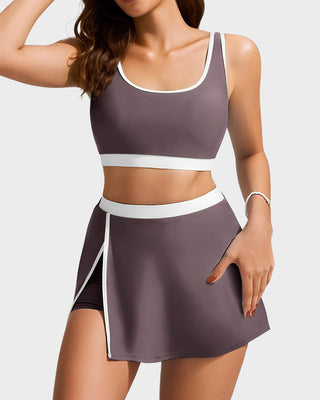 Sportieve Color Block Bikini Set met Rokje en Zijsplit