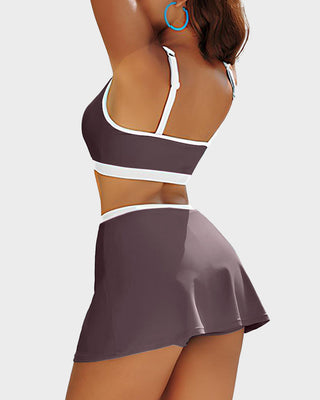 Sportieve Color Block Bikini Set met Rokje en Zijsplit
