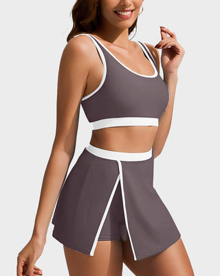 Sportieve Color Block Bikini Set met Rokje en Zijsplit