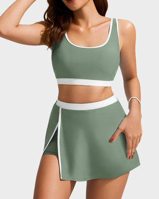 Sportieve Color Block Bikini Set met Rokje en Zijsplit