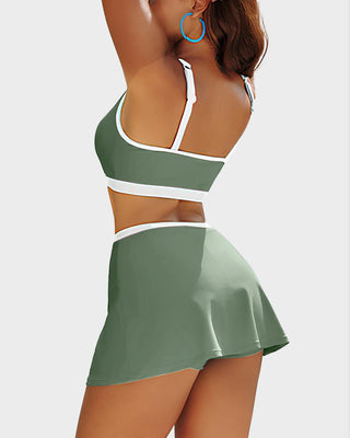 Sportieve Color Block Bikini Set met Rokje en Zijsplit