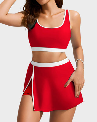 Sportieve Color Block Bikini Set met Rokje en Zijsplit