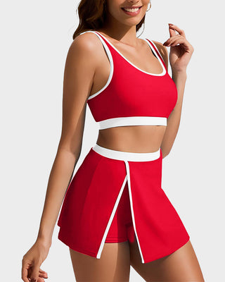 Sportieve Color Block Bikini Set met Rokje en Zijsplit