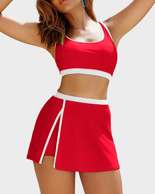 Sportieve Color Block Bikini Set met Rokje en Zijsplit