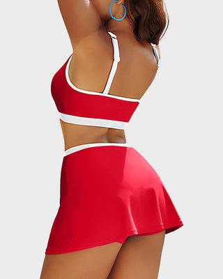 Sportieve Color Block Bikini Set met Rokje en Zijsplit