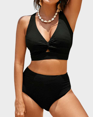 High-Waist Bikini Set met Getextureerde Knot-Front