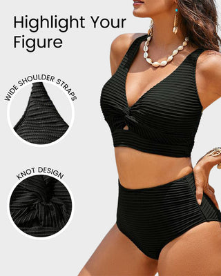High-Waist Bikini Set met Getextureerde Knot-Front