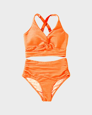 High-Waist Bikini Set met Getextureerde Knot-Front