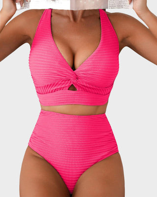 High-Waist Bikini Set met Getextureerde Knot-Front