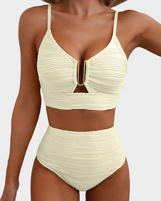 Geribbelde Bikini Set met U-Beugel, Cut-Out & Hoge Taille