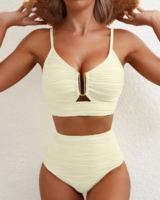 Geribbelde Bikini Set met U-Beugel, Cut-Out & Hoge Taille