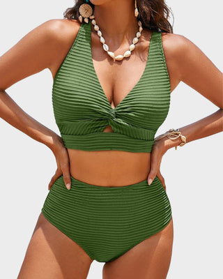 High-Waist Bikini Set met Getextureerde Knot-Front
