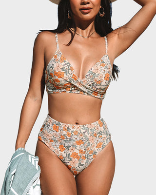 High-Waist Bikini Set met Gedraaide Voorzijde & Color-Block Design