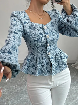 MINETTA | Bloemenprint Blouse met Pofmouwen