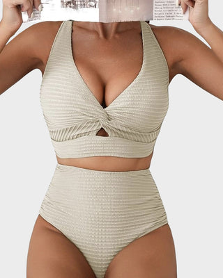High-Waist Bikini Set met Getextureerde Knot-Front