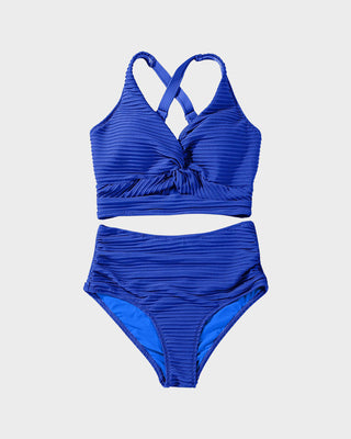 High-Waist Bikini Set met Getextureerde Knot-Front