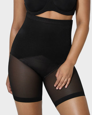 Hoge Taille Criss-Cross Mesh Corrigerende Shorts tot Halverwege het Bovenbeen
