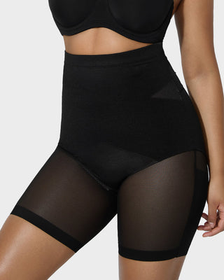 Hoge Taille Criss-Cross Mesh Corrigerende Shorts tot Halverwege het Bovenbeen