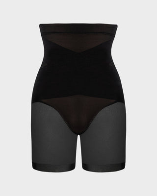Hoge Taille Criss-Cross Mesh Corrigerende Shorts tot Halverwege het Bovenbeen