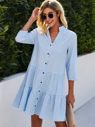 GIANELLA | Mouwloze Zomerjurk - Casual Blauwe Ruitjesjurk voor Vrouwen