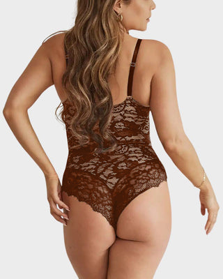 Diepe V-Kanten Bodysuit met String en Sculpting Effect